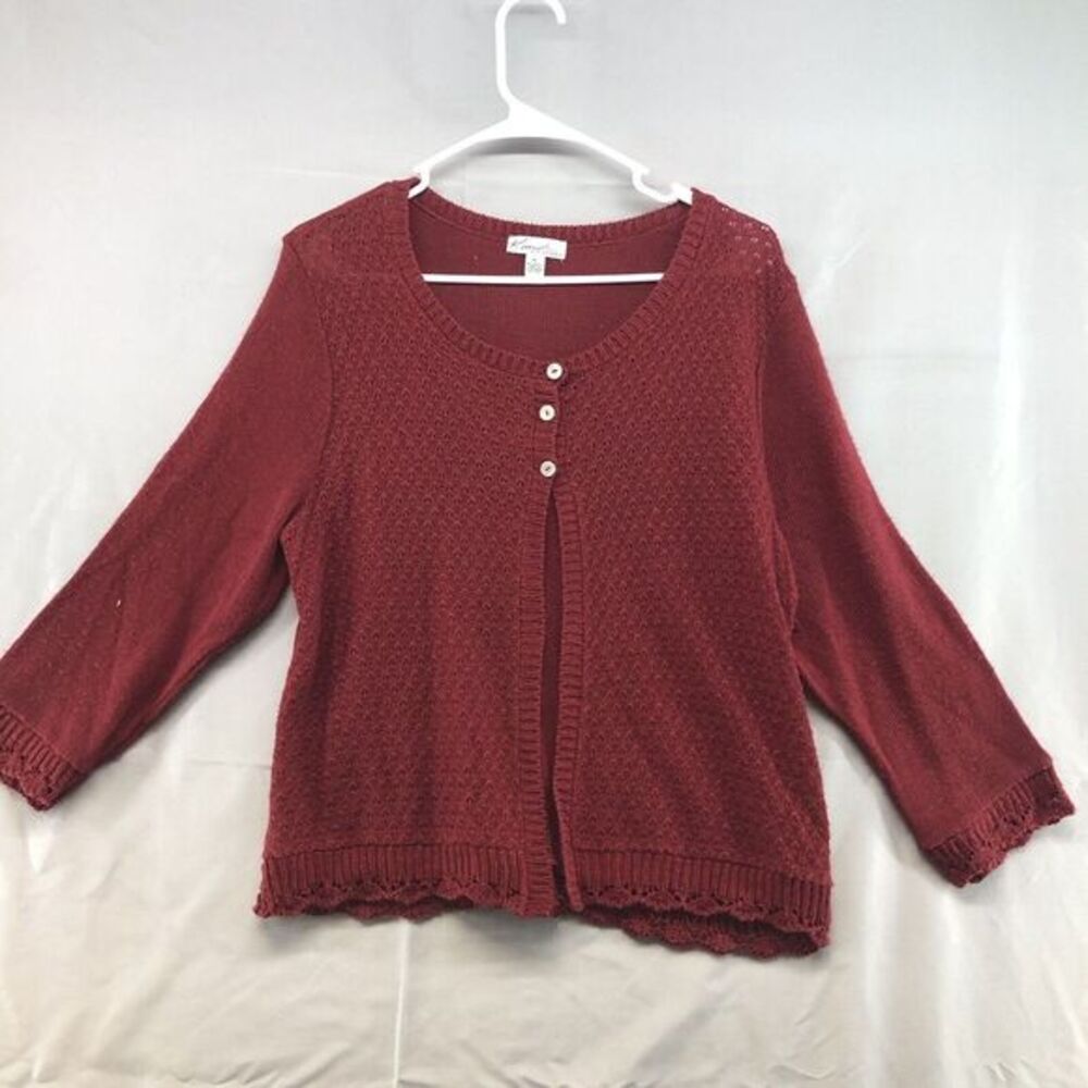 Kim Rogers‎ Petite Long Sleeve Knit Three Button Red Cardigan Size PL Women